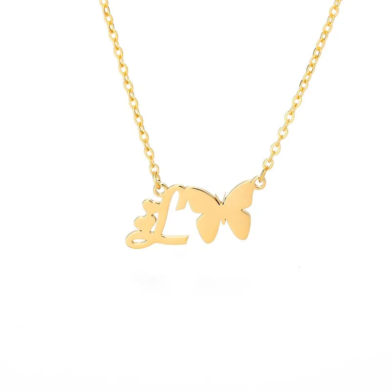 Cute Letter Butterfly Heart Necklace For Women