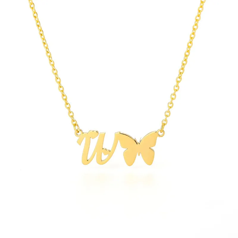 Cute Letter Butterfly Heart Necklace For Women