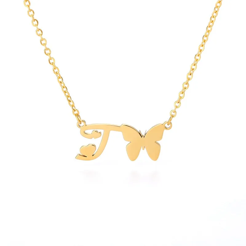 Cute Letter Butterfly Heart Necklace For Women