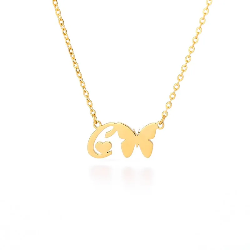 Cute Letter Butterfly Heart Necklace For Women