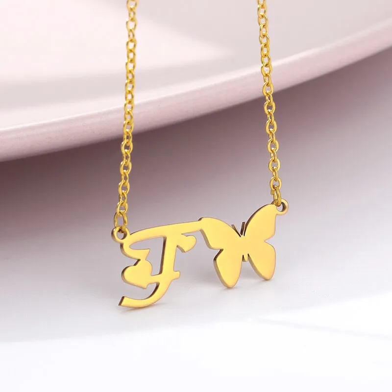Cute Letter Butterfly Heart Necklace For Women