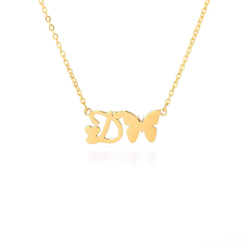 Cute Letter Butterfly Heart Necklace For Women