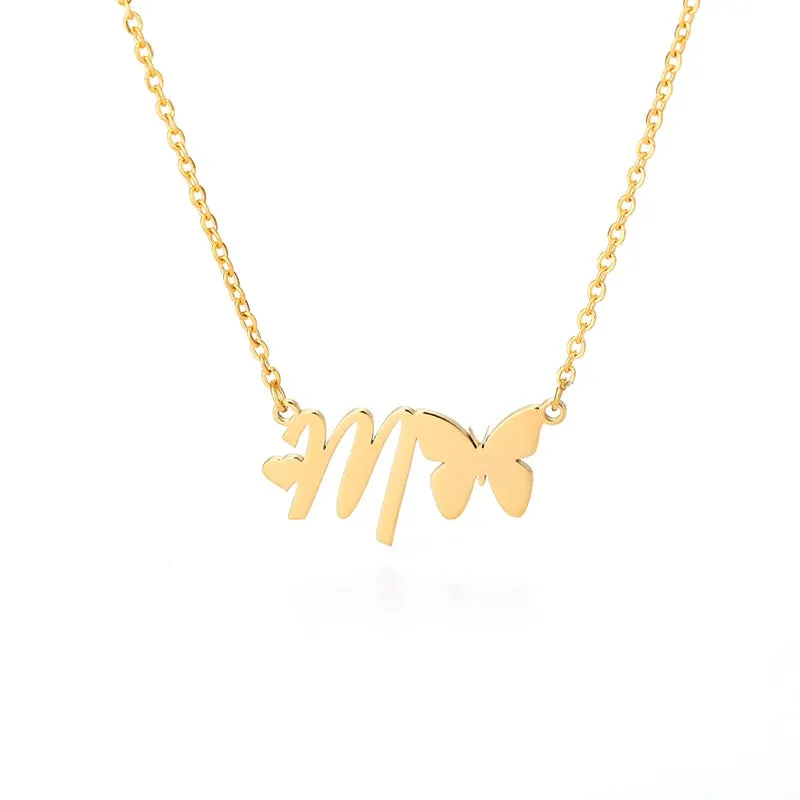 Cute Letter Butterfly Heart Necklace For Women