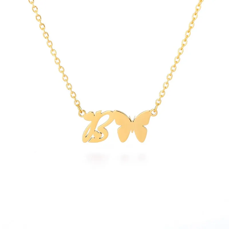Cute Letter Butterfly Heart Necklace For Women