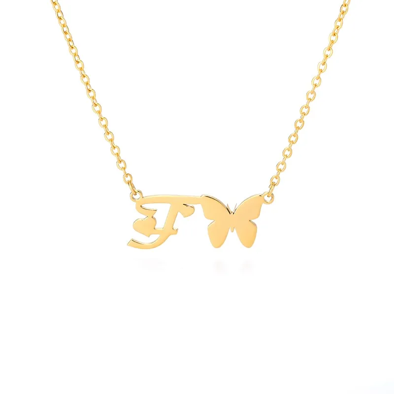 Cute Letter Butterfly Heart Necklace For Women