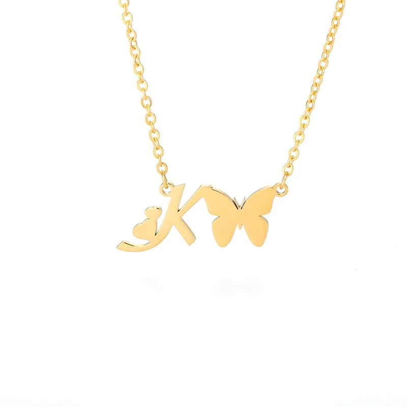 Cute Letter Butterfly Heart Necklace For Women