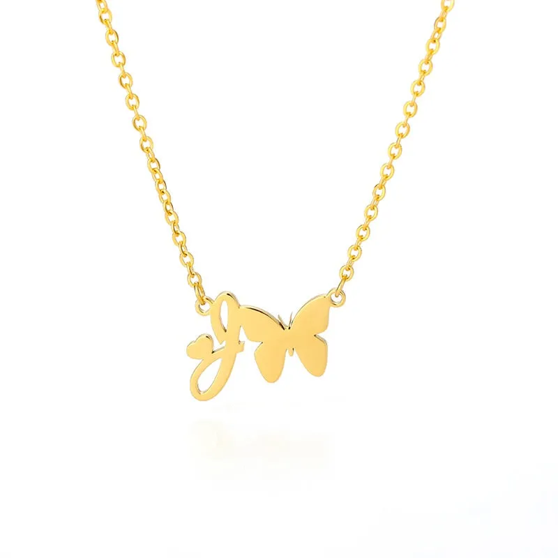 Cute Letter Butterfly Heart Necklace For Women