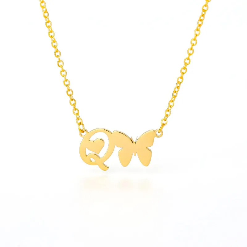 Cute Letter Butterfly Heart Necklace For Women