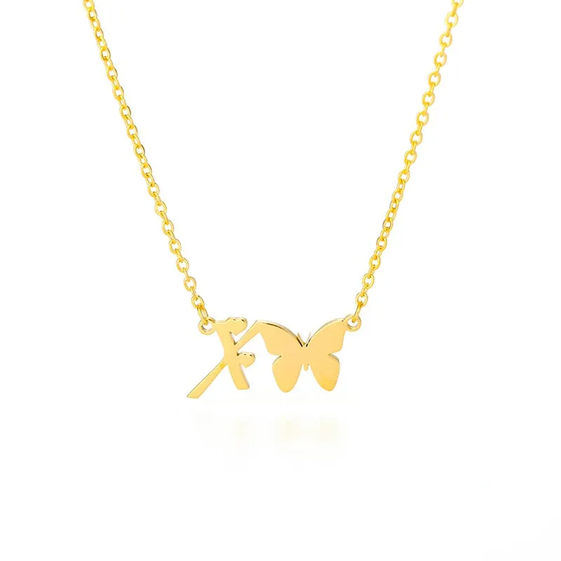 Cute Letter Butterfly Heart Necklace For Women