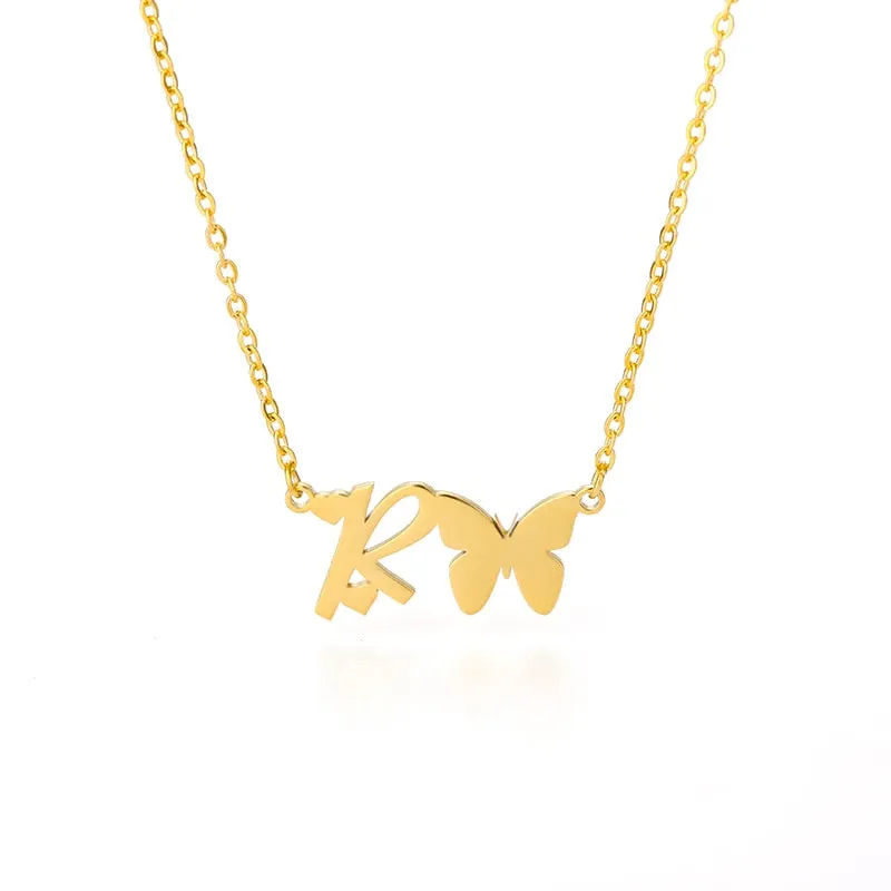 Cute Letter Butterfly Heart Necklace For Women