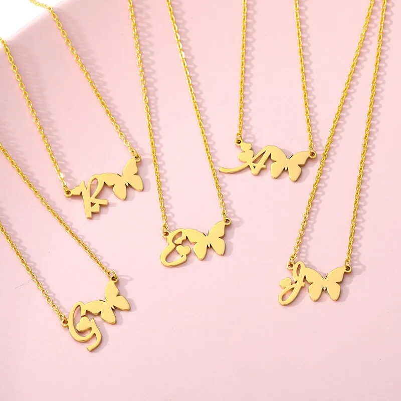 Cute Letter Butterfly Heart Necklace For Women