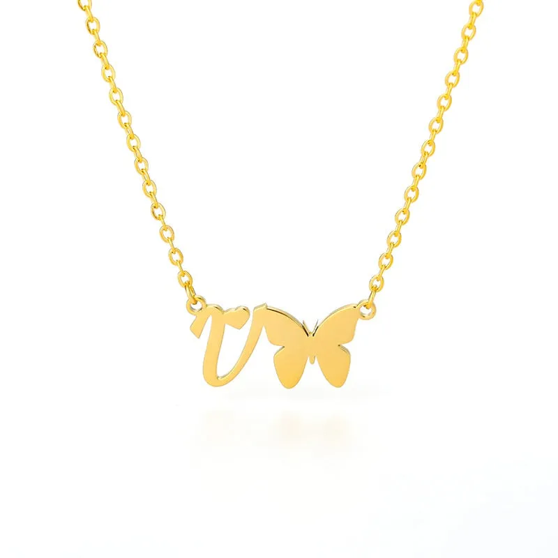Cute Letter Butterfly Heart Necklace For Women