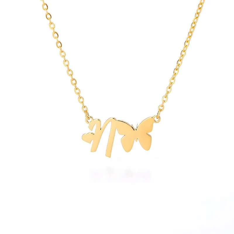 Cute Letter Butterfly Heart Necklace For Women