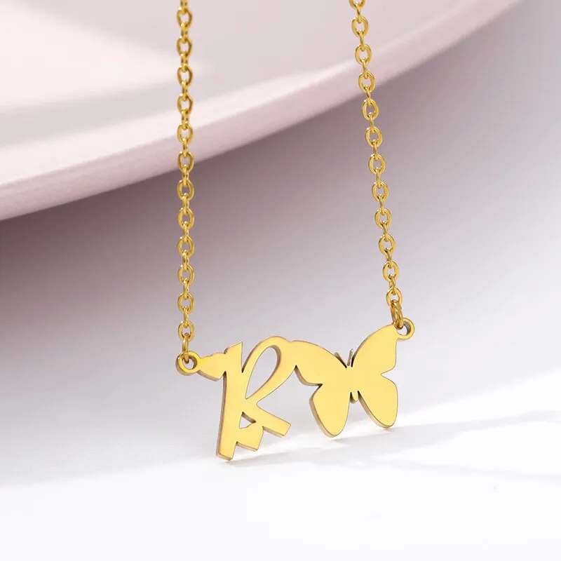 Cute Letter Butterfly Heart Necklace For Women
