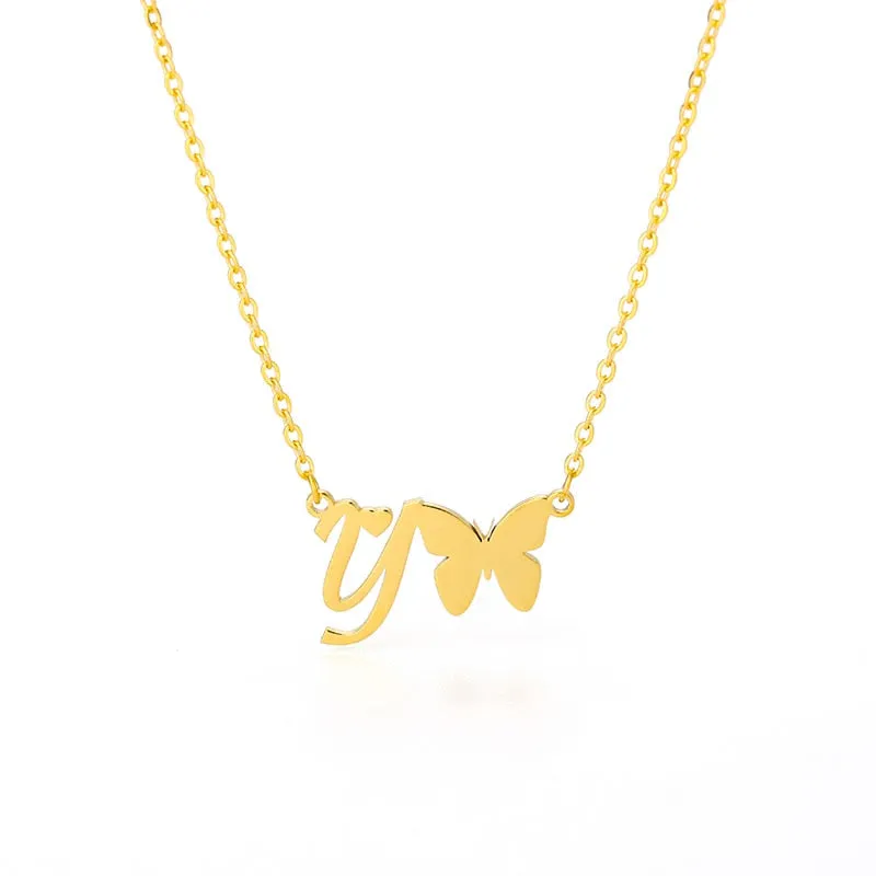 Cute Letter Butterfly Heart Necklace For Women
