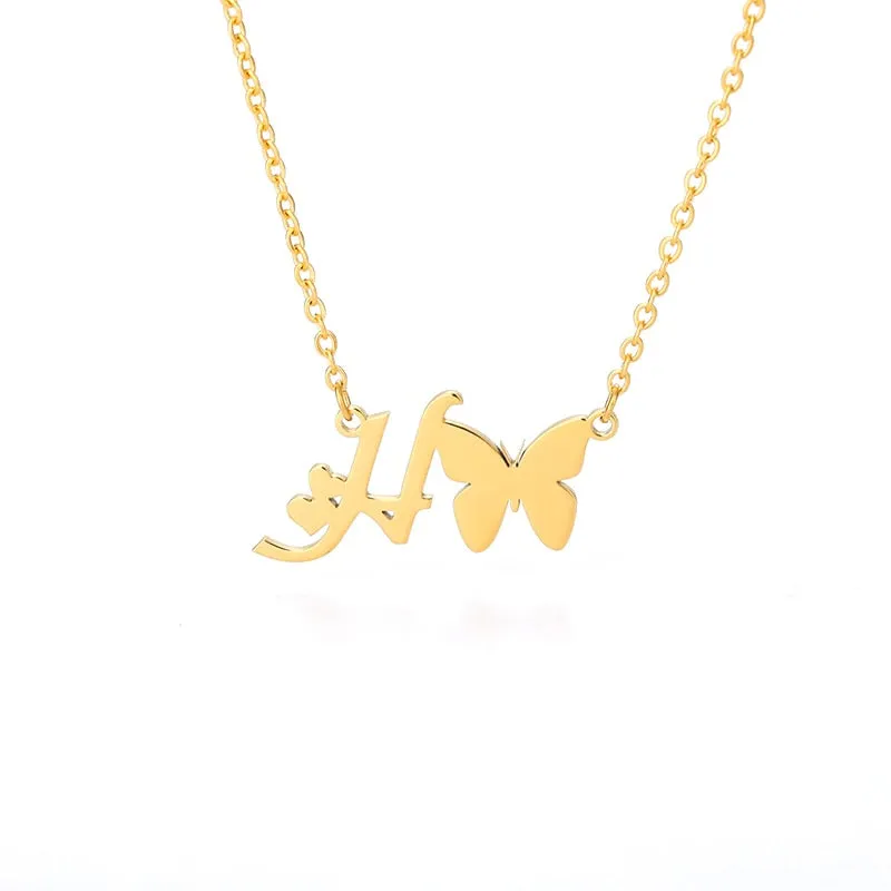 Cute Letter Butterfly Heart Necklace For Women