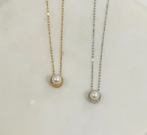 Dainty Diamond and Pearl Pendant