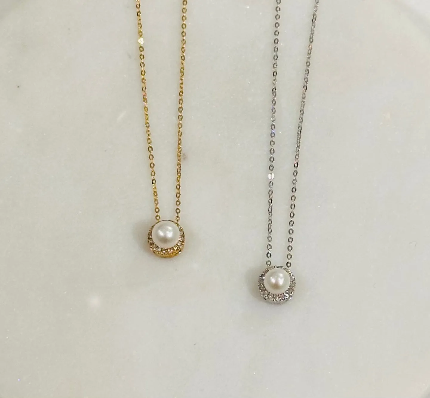 Dainty Diamond and Pearl Pendant