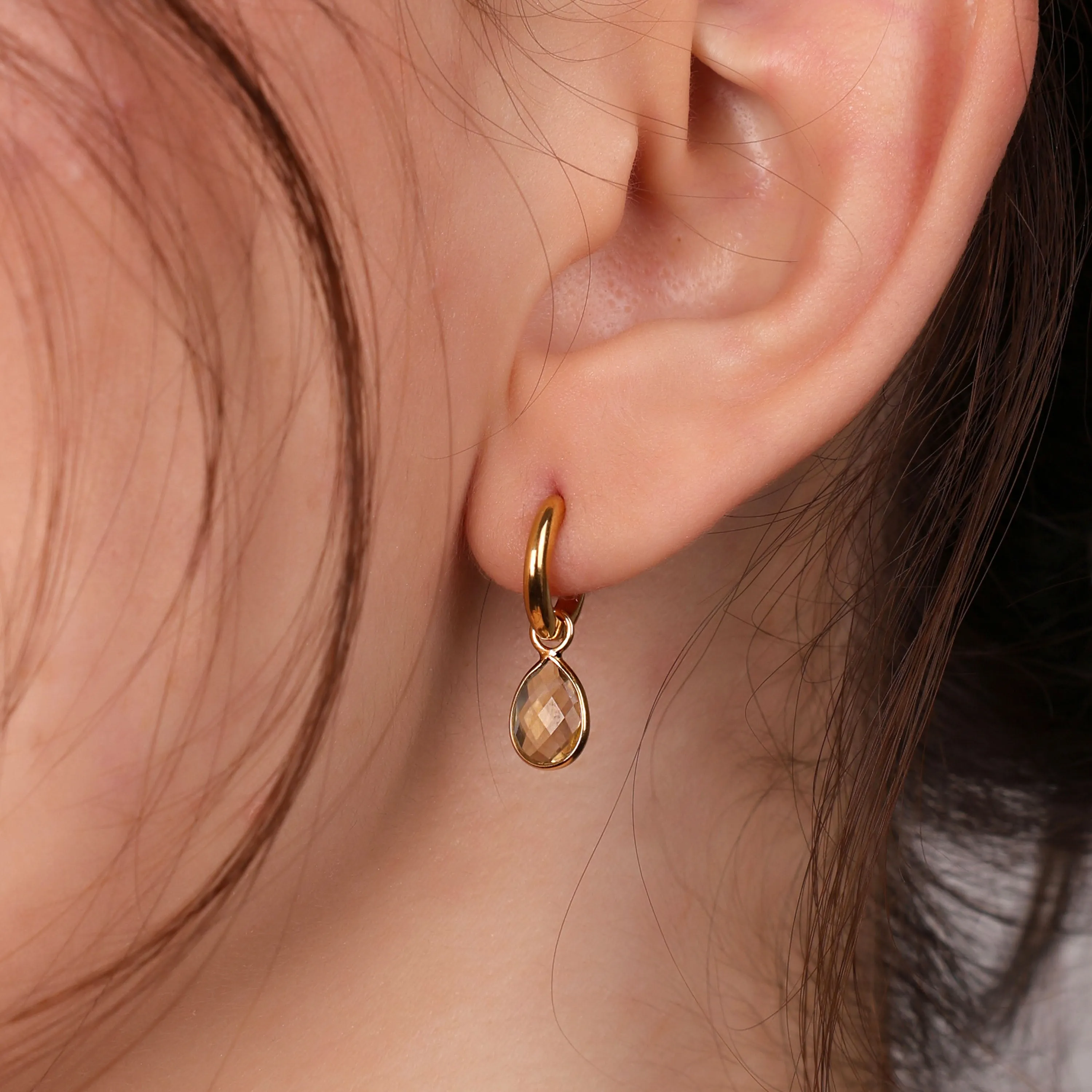 Dainty Natural Aquamarine Teardrop Huggie Drop Earrings .925 Sterling Silver