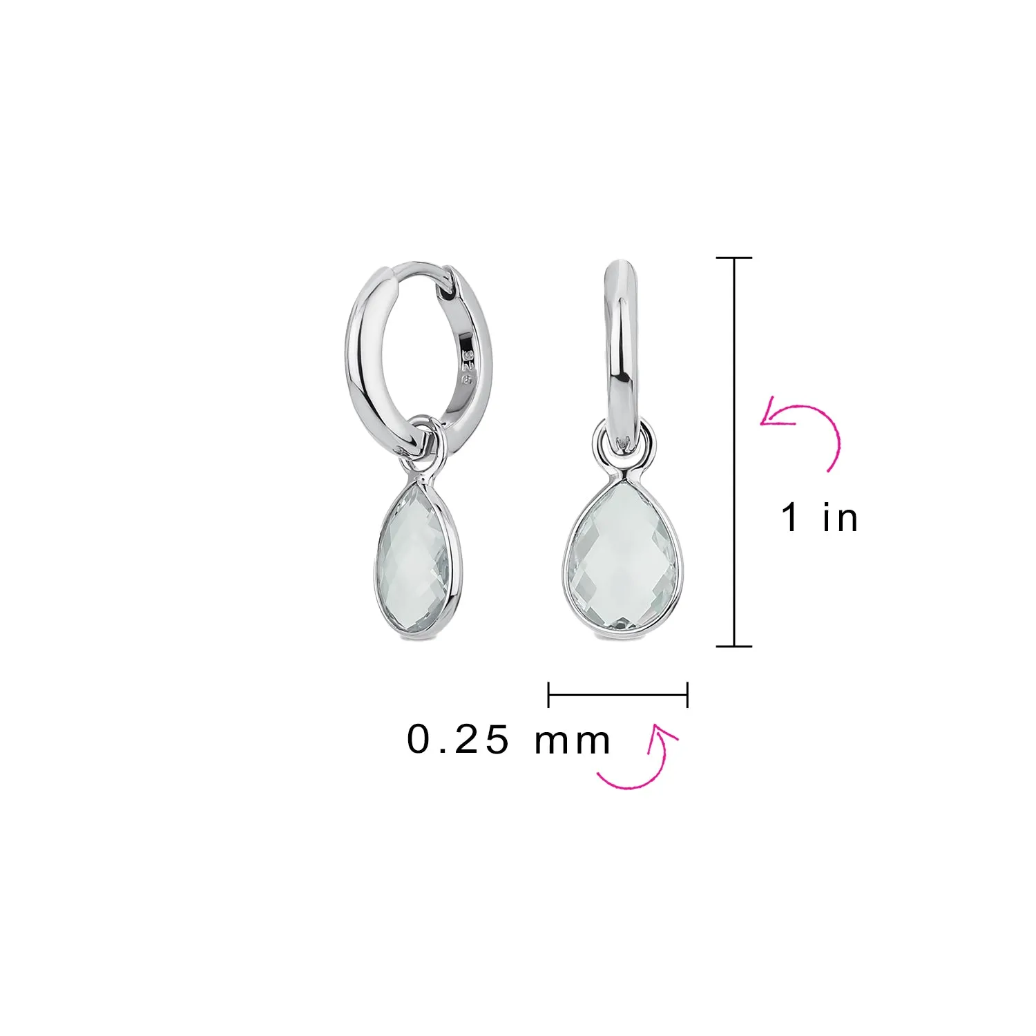 Dainty Natural Aquamarine Teardrop Huggie Drop Earrings .925 Sterling Silver