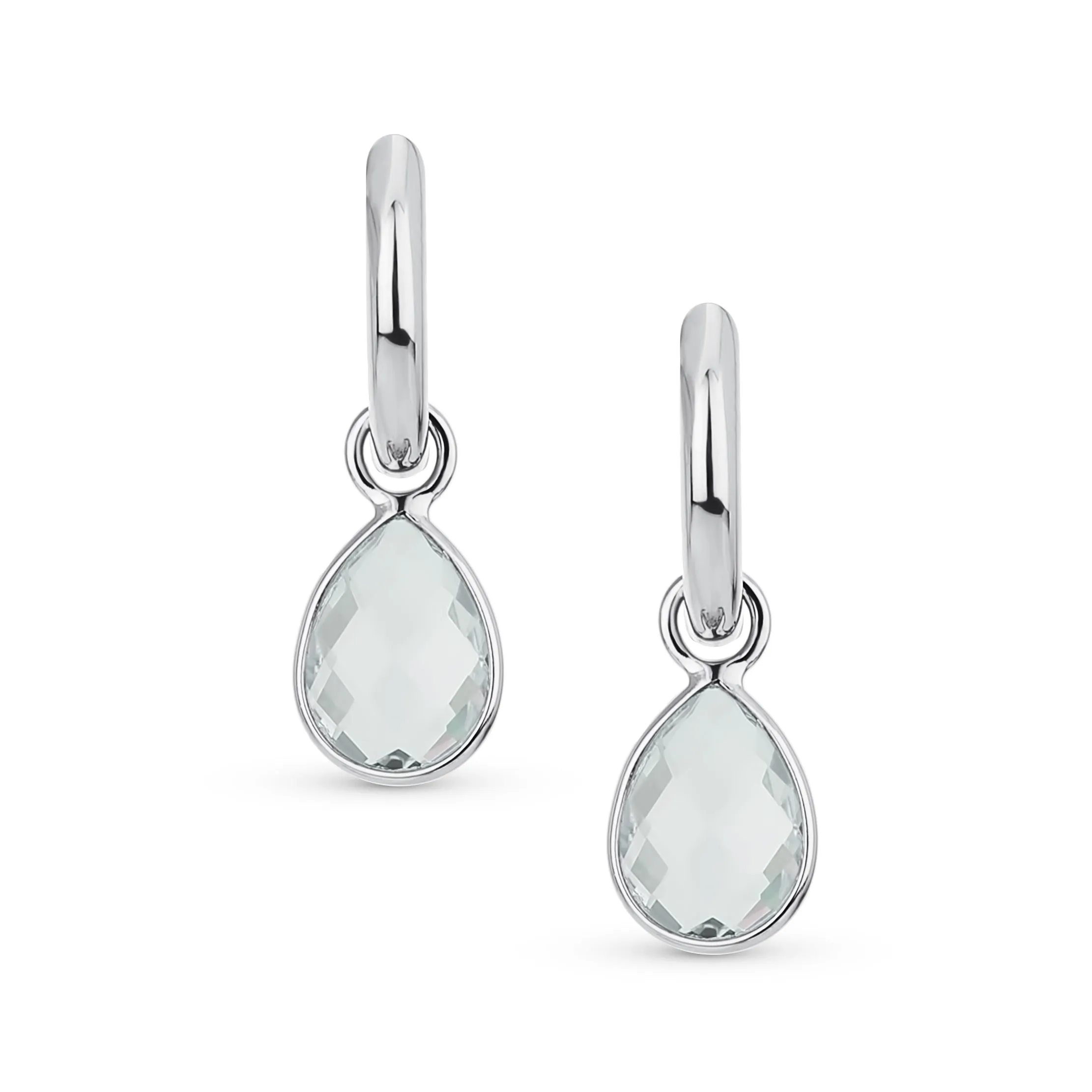 Dainty Natural Aquamarine Teardrop Huggie Drop Earrings .925 Sterling Silver