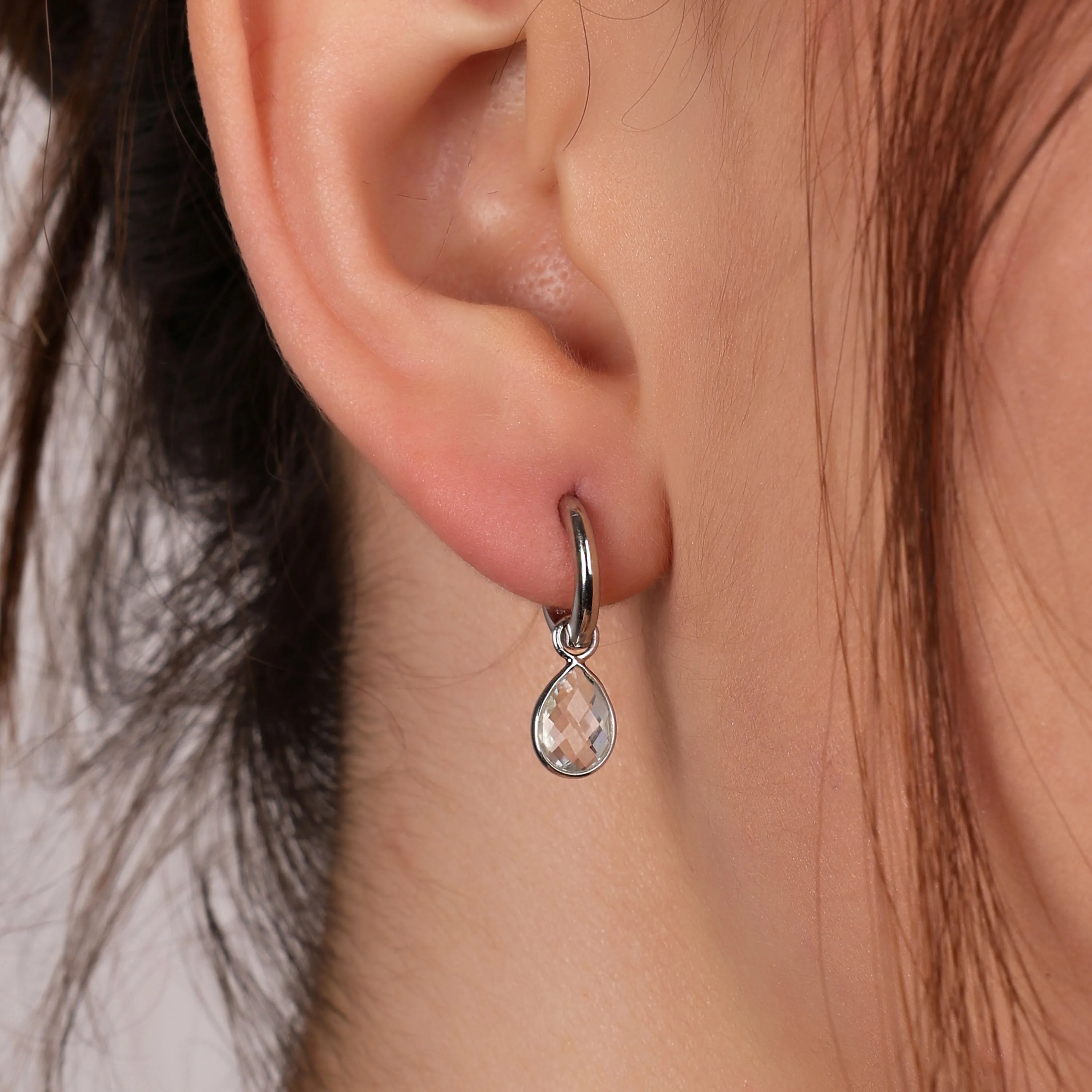 Dainty Natural Aquamarine Teardrop Huggie Drop Earrings .925 Sterling Silver