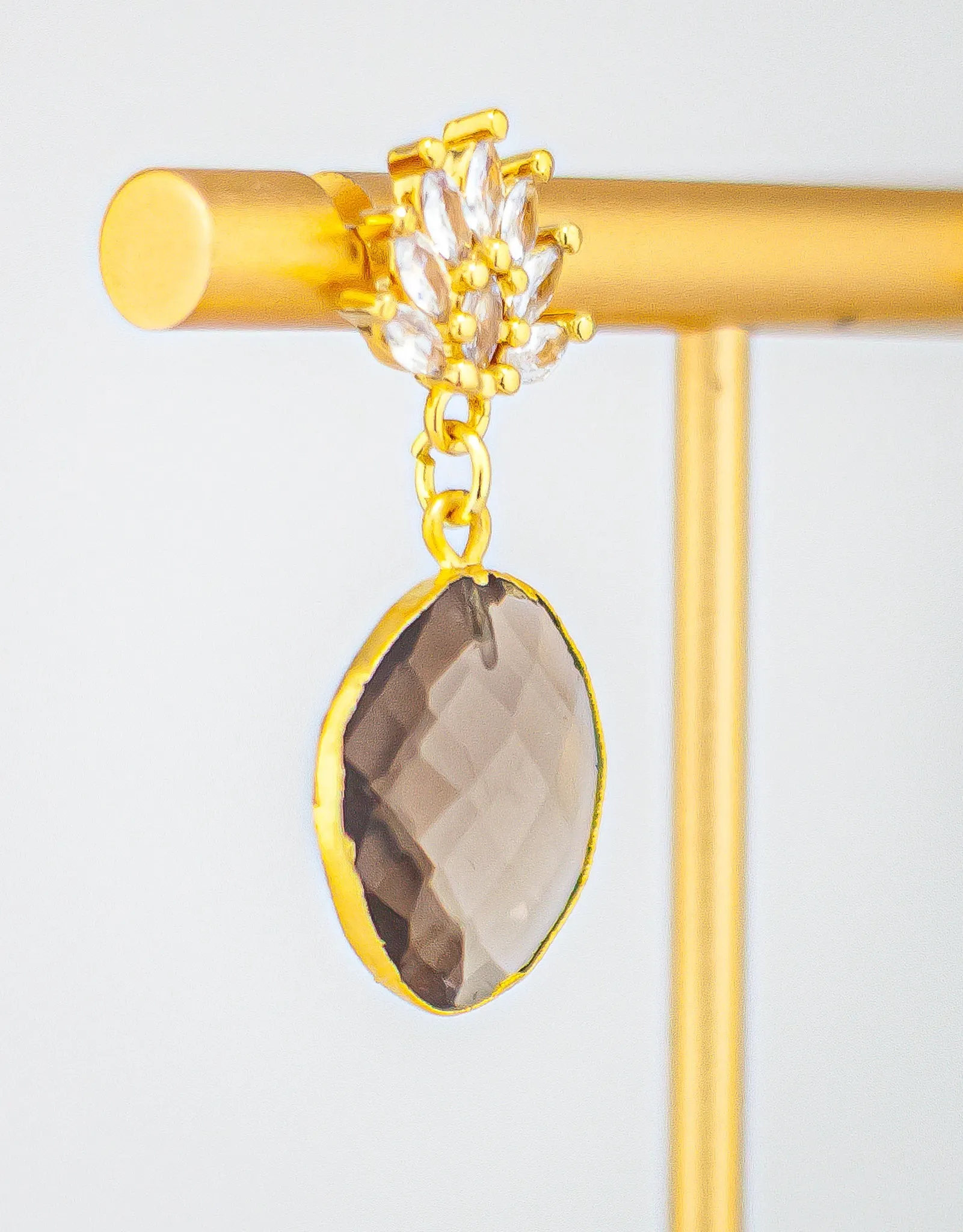 Dainty Smokey Quartz Drop Earrings with Cubic Zirconia Accents: Timeless Smokey Quartz Earrings