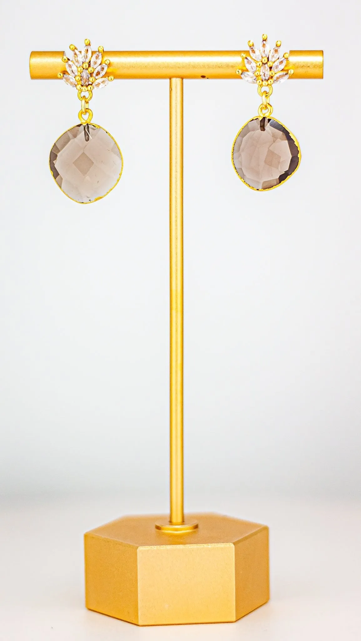 Dainty Smokey Quartz Drop Earrings with Cubic Zirconia Accents: Timeless Smokey Quartz Earrings
