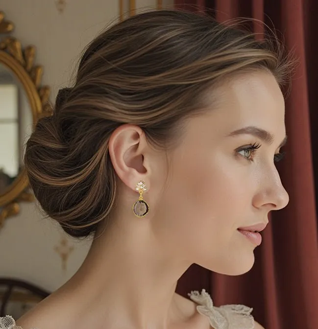 Dainty Smokey Quartz Drop Earrings with Cubic Zirconia Accents: Timeless Smokey Quartz Earrings