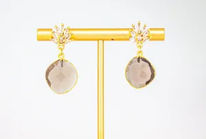 Dainty Smokey Quartz Drop Earrings with Cubic Zirconia Accents: Timeless Smokey Quartz Earrings