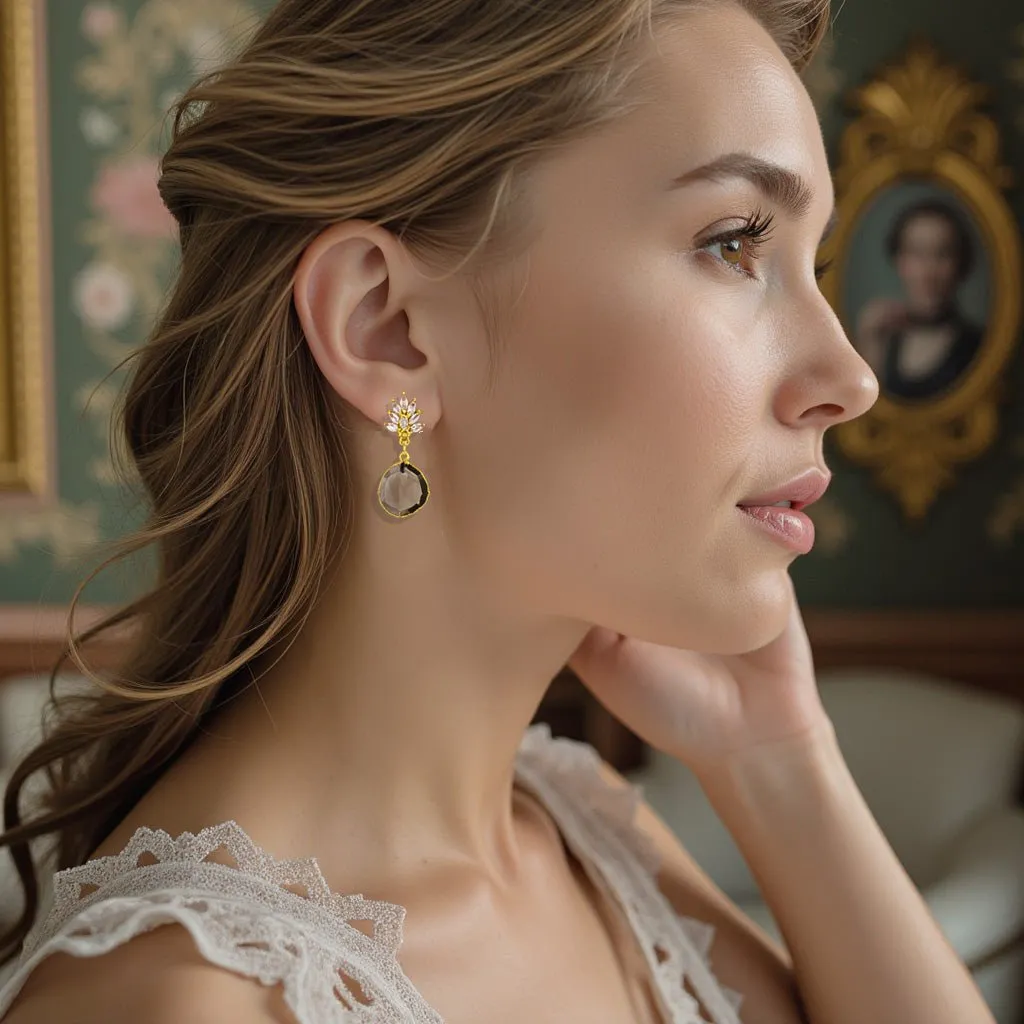 Dainty Smokey Quartz Drop Earrings with Cubic Zirconia Accents: Timeless Smokey Quartz Earrings