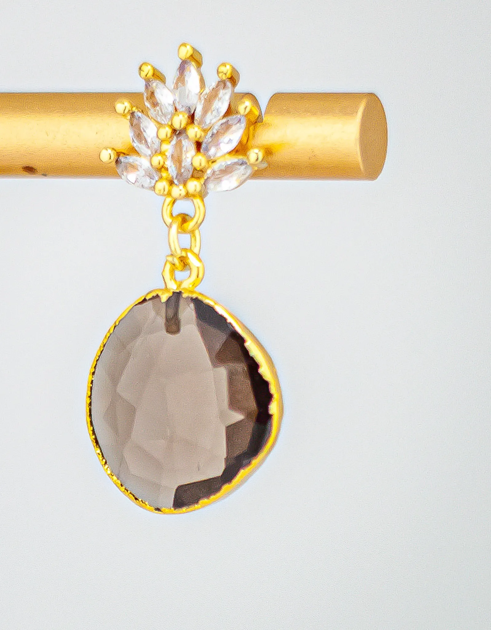 Dainty Smokey Quartz Drop Earrings with Cubic Zirconia Accents: Timeless Smokey Quartz Earrings