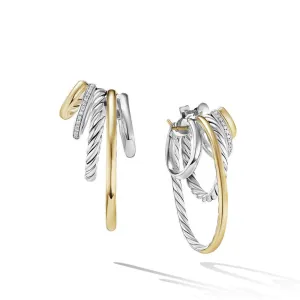 David Yurman Mercer Multi Hoop Earrings in Sterling Silver with 18K Yellow Gold and Diamonds 37.5mm