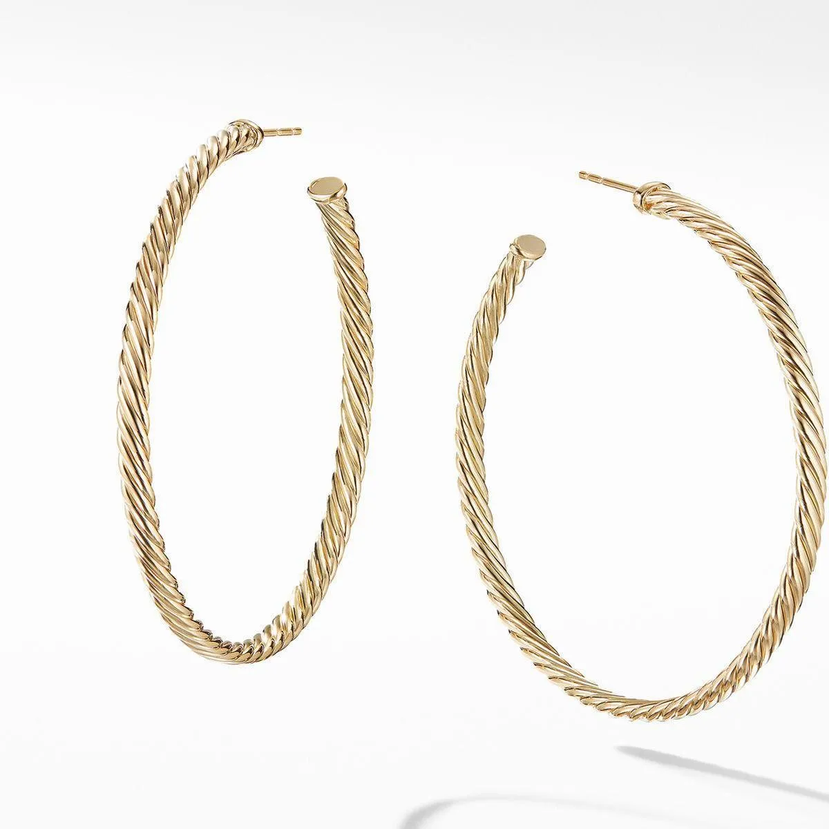 David Yurman The Sculpted Cable Collection Large Cablespira Hoop Earrings in 18K Yellow Gold