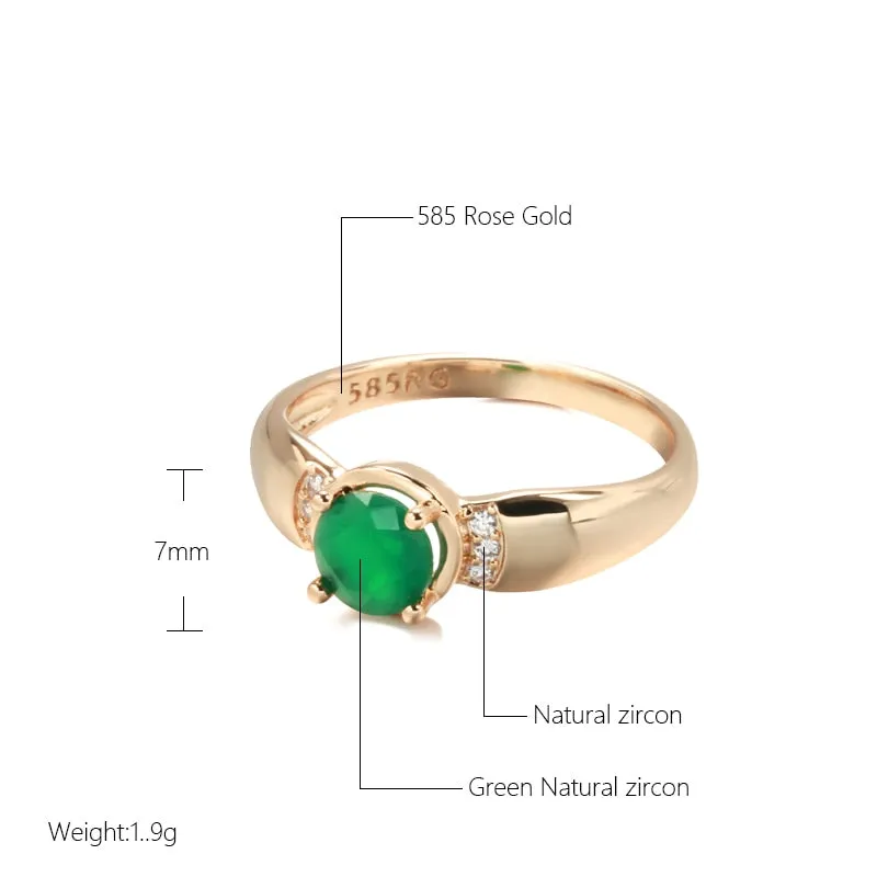 Delicate 585 Gold with Circle Cut Emerald Zircon Rings for Women