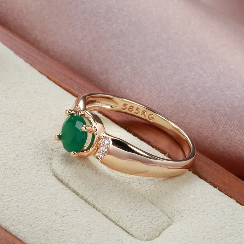 Delicate 585 Gold with Circle Cut Emerald Zircon Rings for Women