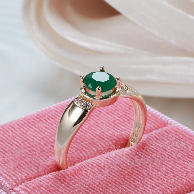 Delicate 585 Gold with Circle Cut Emerald Zircon Rings for Women