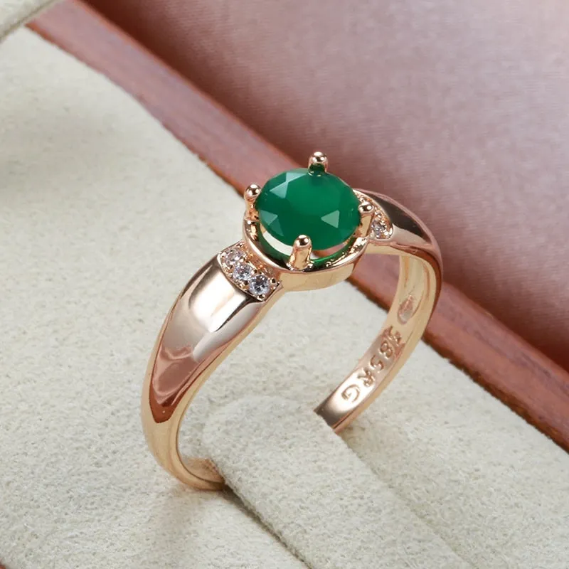 Delicate 585 Gold with Circle Cut Emerald Zircon Rings for Women
