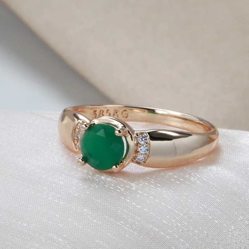 Delicate 585 Gold with Circle Cut Emerald Zircon Rings for Women