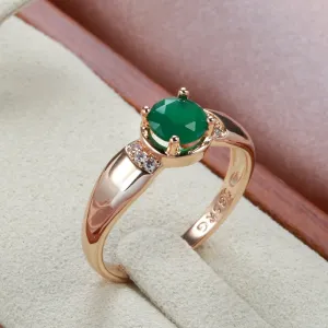 Delicate 585 Gold with Circle Cut Emerald Zircon Rings for Women