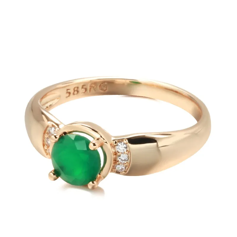 Delicate 585 Gold with Circle Cut Emerald Zircon Rings for Women