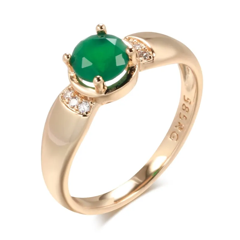 Delicate 585 Gold with Circle Cut Emerald Zircon Rings for Women