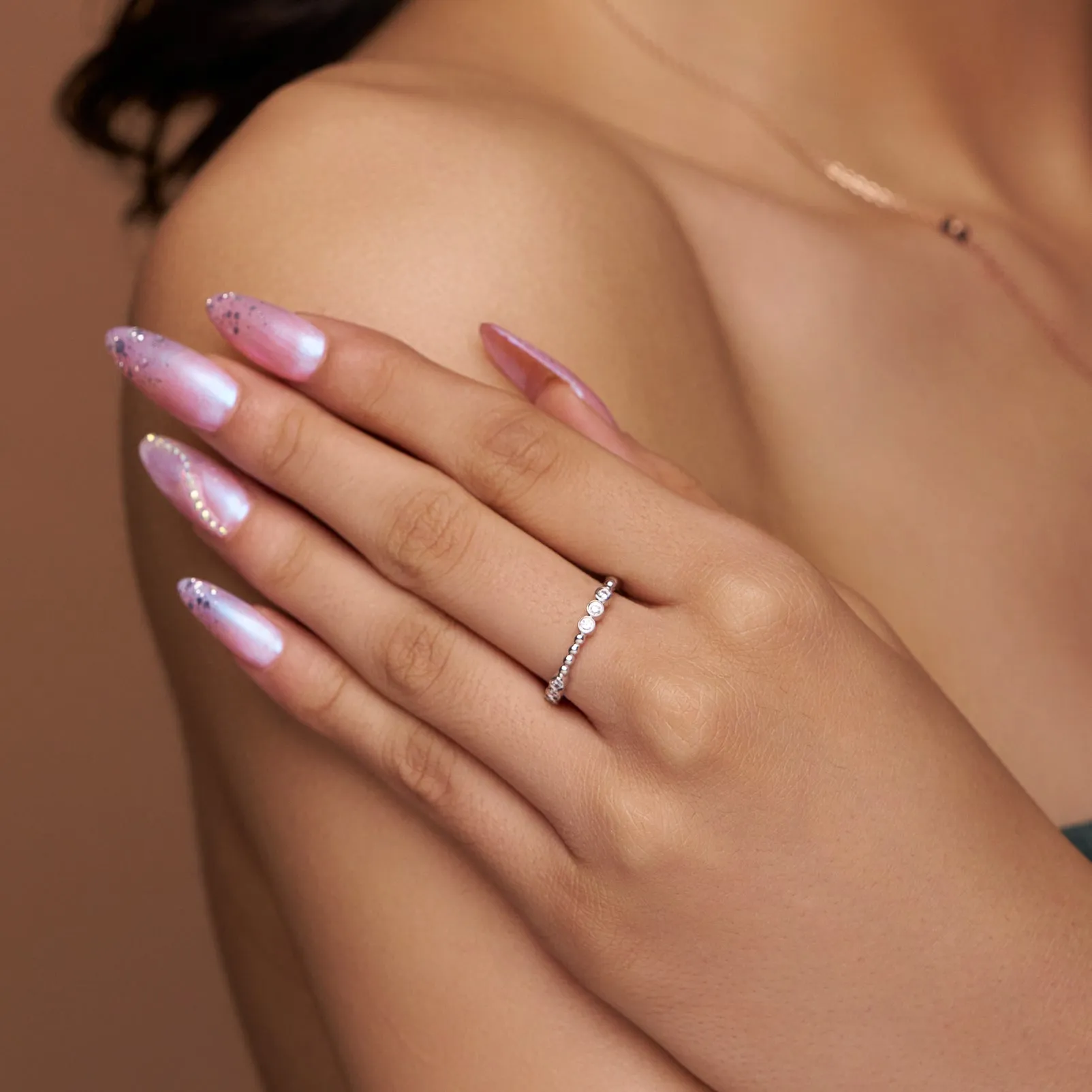 Delicate Beaded Diamond Ring