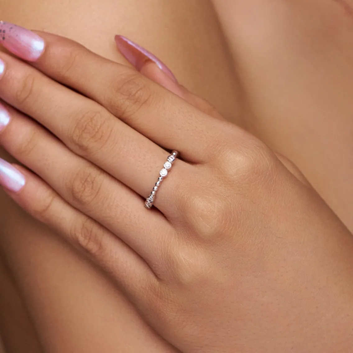 Delicate Beaded Diamond Ring