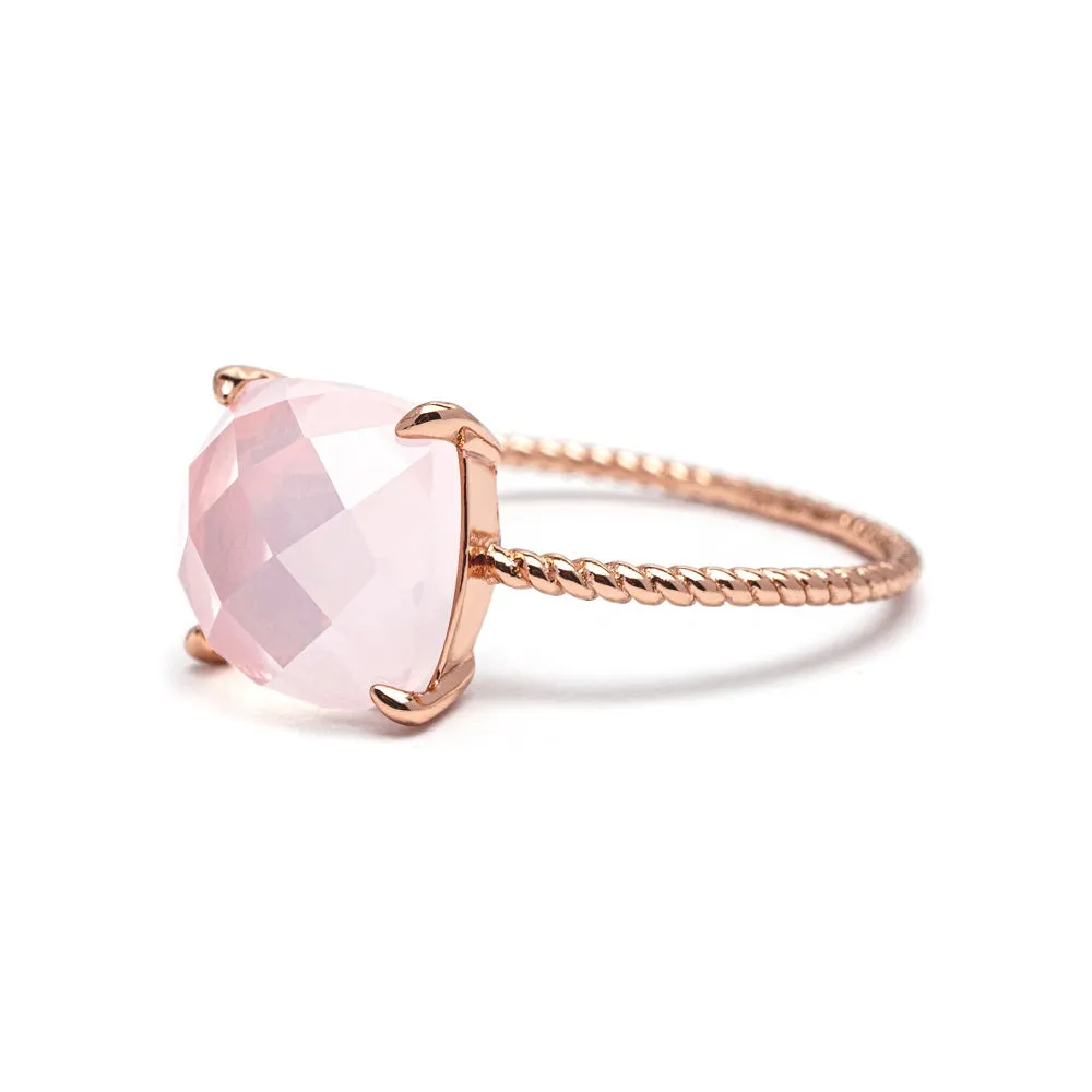 Delicate Cushion Rose Quartz Ring