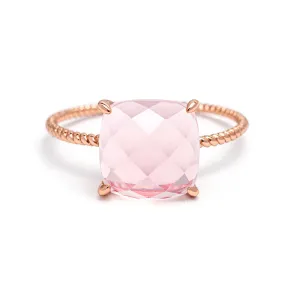 Delicate Cushion Rose Quartz Ring