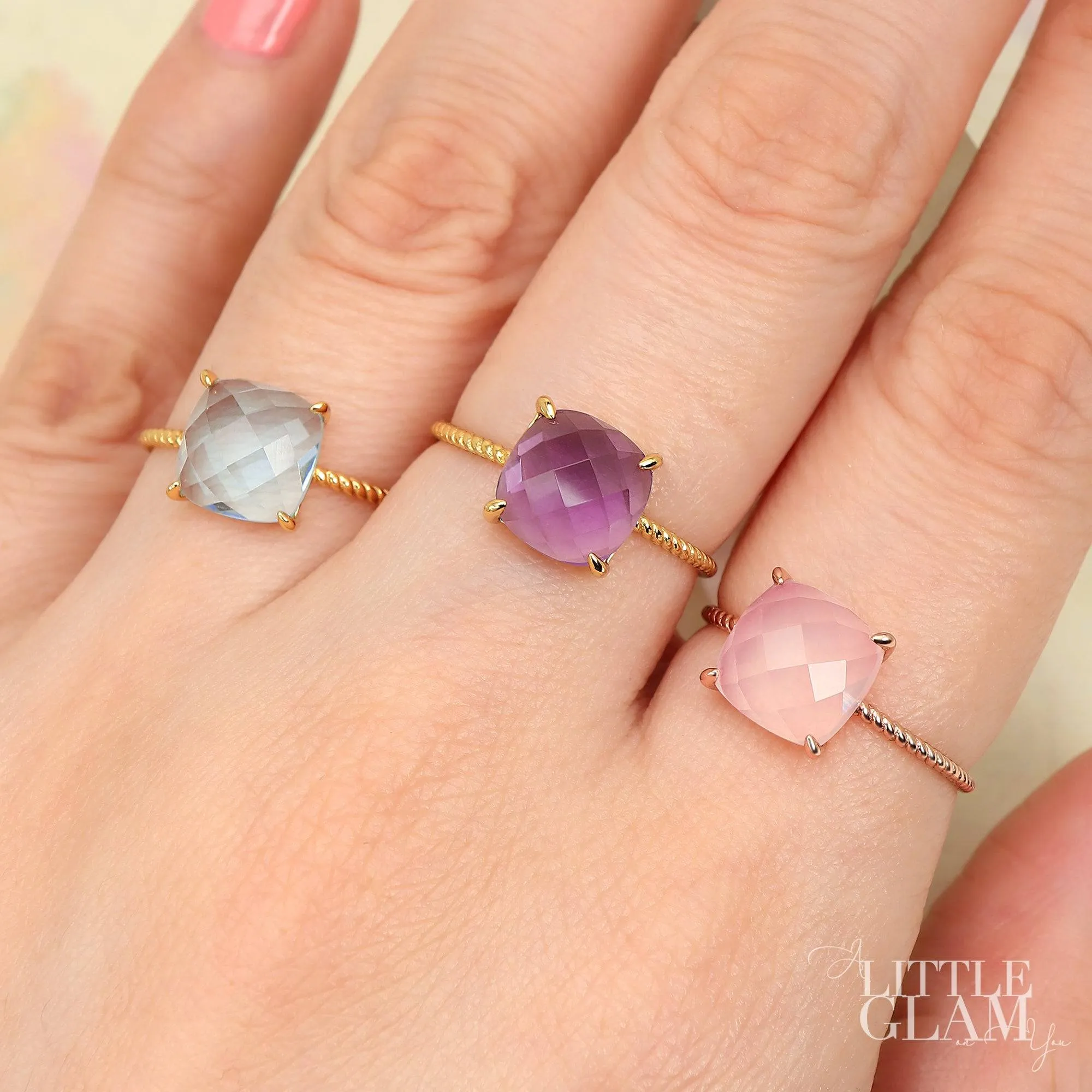 Delicate Cushion Rose Quartz Ring