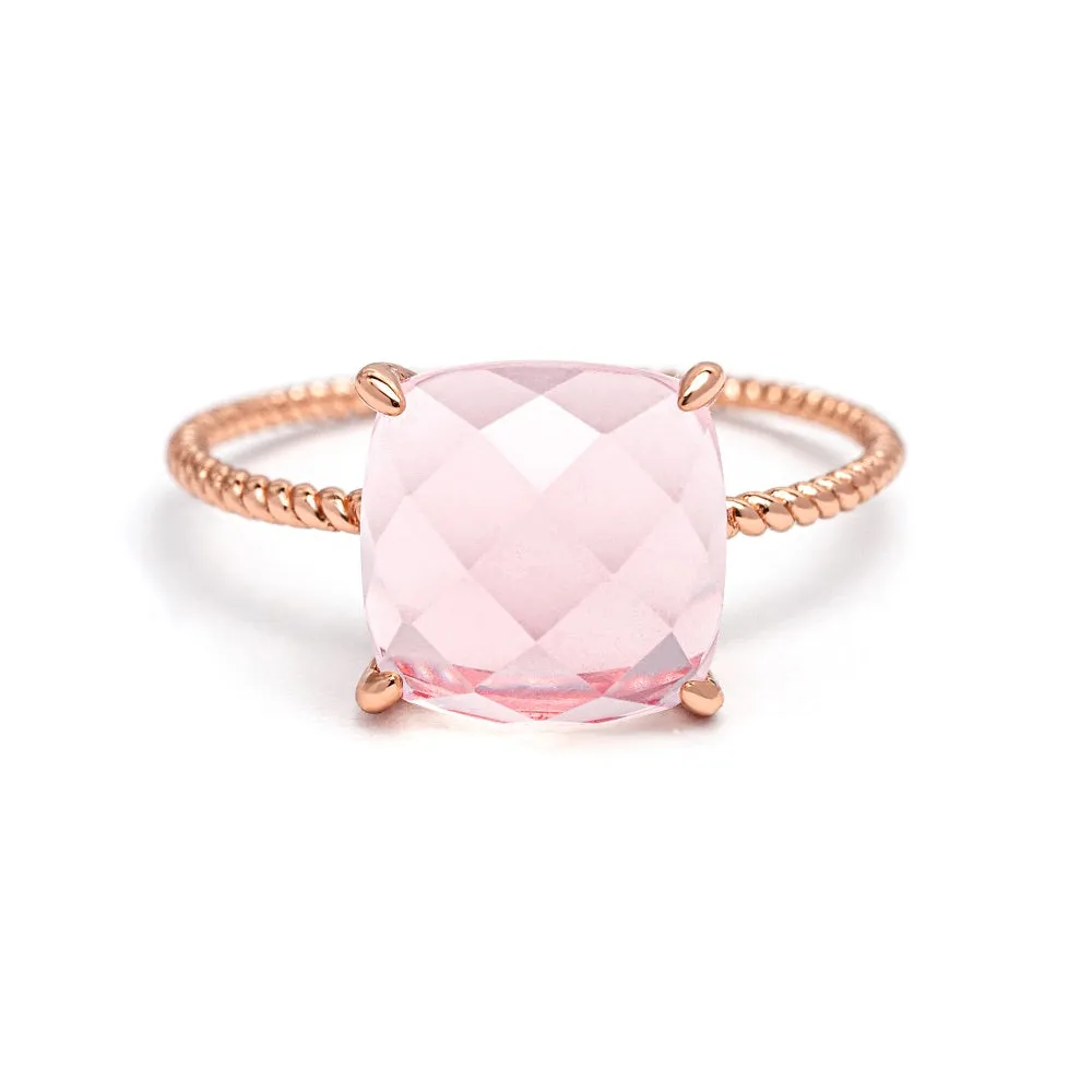 Delicate Cushion Rose Quartz Ring