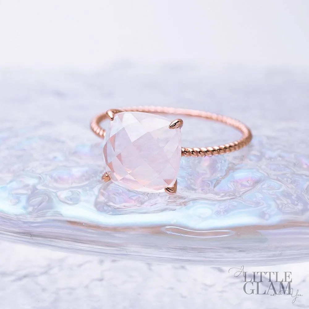 Delicate Cushion Rose Quartz Ring