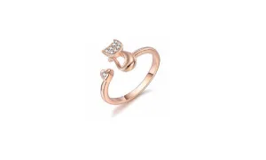 Delicate Gold Tone Lovely Cat Shape Clear Ring